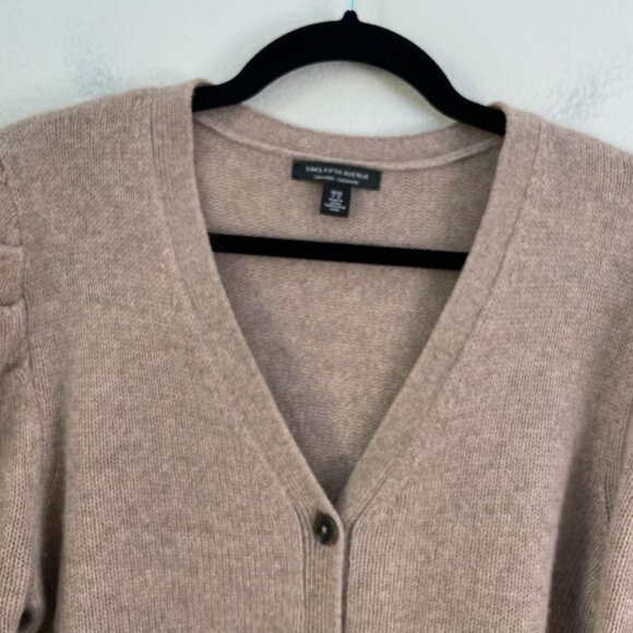 Saks Fifth Avenue Womens Large Puff Sleeve Cashmere Cardigan Light Brown Knit - Picture 8 of 9